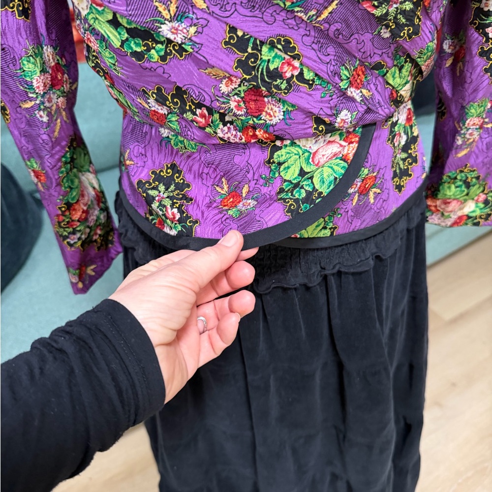 VTG Richard Warren 80’s Purple floral structured silk peplum mandarin Blouse 6P - Picture 7 of 16